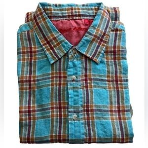 Report Collection Men's LS Plaid Linen Button Down Shirt Size XXL